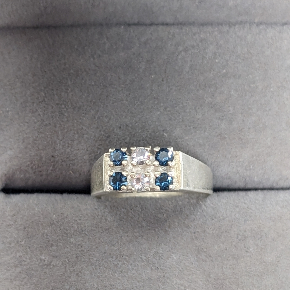 🆕 Sterling Silver STR Ring with Blue & Clear Gemstones Size 5 Resizable